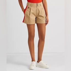 Lauren Ralph Lauren. Pleated Micro-Sanded Twill Shorts.